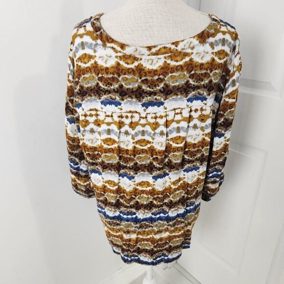 Fig Flower Top Womens 2X Brown Blue Striped Tie Dye Pintuck Rayon Boho Peasant - Picture 13 of 14
